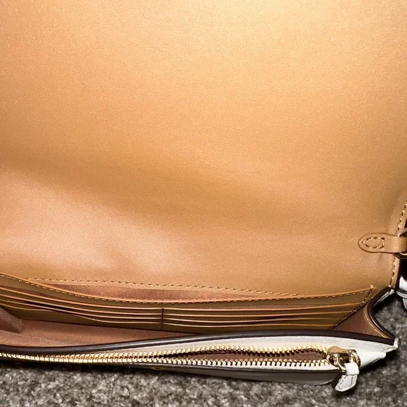 Coach Signature Khaki Chalk Coated Canvas Foldover clutch Crossbody Bag